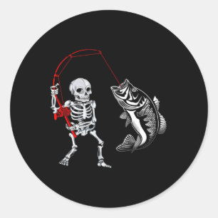 Skeleton Fishing Byss Fisherman Halloween  Classic Round Sticker
