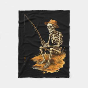 Skeleton Fishing Funny Halloween Costume Men Women Fleece Blanket