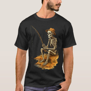 Skeleton Fishing Funny Halloween Costume Men Women T-Shirt