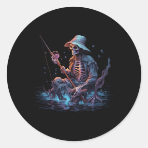 Skeleton Fishing Halloween Bass Fisher Skeleton Classic Round Sticker