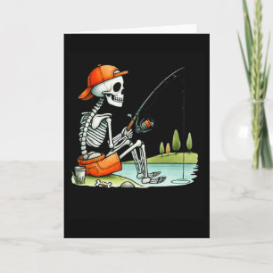 Skeleton Fishing Halloween Costume Funny Fishing B Card