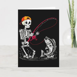 Skeleton Fishing Halloween Costume Funny Fishing B Card