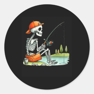 Skeleton Fishing Halloween Costume Funny Fishing B Classic Round Sticker