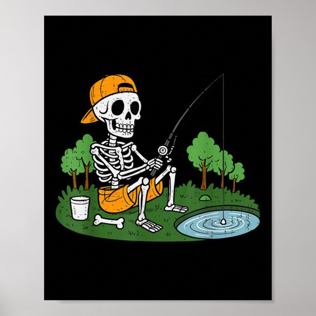 Skeleton Fishing Halloween Soky Fisherman Fish Men Poster (Front)