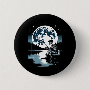 Skeleton Fishing Halloween Spooky Fisherman Under 6 Cm Round Badge