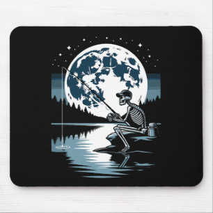 Skeleton Fishing Halloween Spooky Fisherman Under Mouse Pad