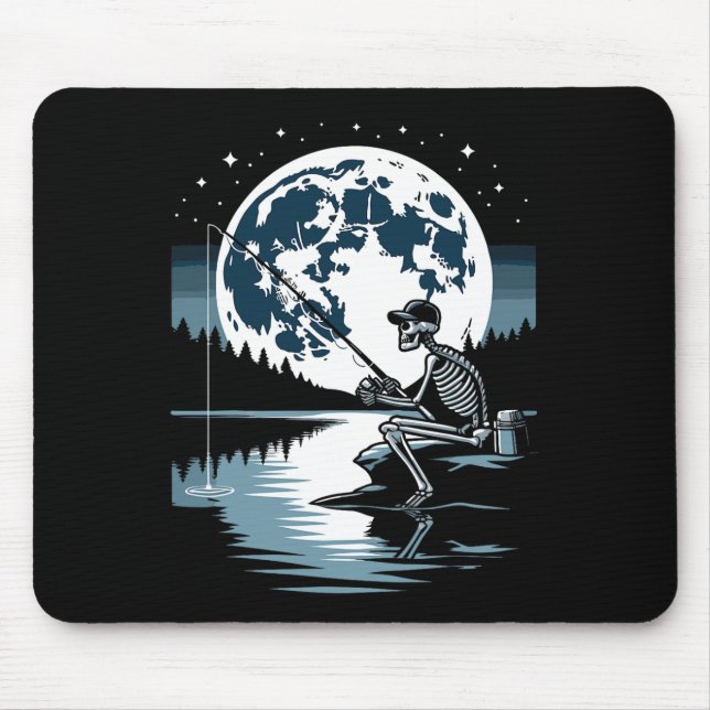 Skeleton Fishing Halloween Spooky Fisherman Under  Mouse Pad (Front)