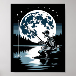 Skeleton Fishing Halloween Spooky Fisherman Under Poster