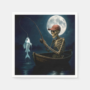 Skeleton Fishing In a Wooden Rowboat Napkin