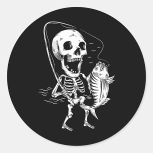 Skeleton Fishing Lazy Halloween Costume Cool Skull Classic Round Sticker