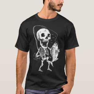 Skeleton Fishing Lazy Halloween Costume Cool Skull T-Shirt