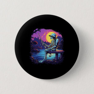 Skeleton Fishing Sunset Byss Fisherman Skeleton Ha 6 Cm Round Badge
