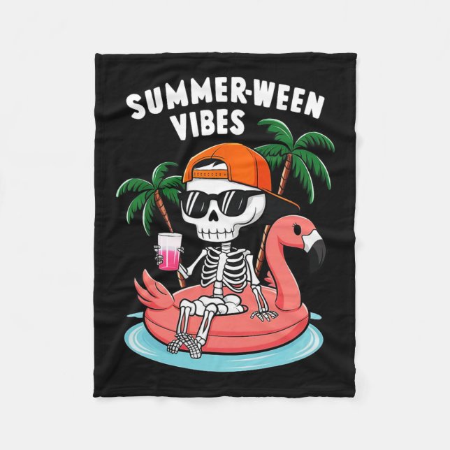 Skeleton Flamingo Summerween Vibes Halloween Boys  Fleece Blanket (Front)