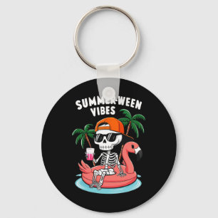 Skeleton Flamingo Summerween Vibes Halloween Boys  Key Ring