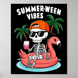 Skeleton Flamingo Summerween Vibes Halloween Boys  Poster