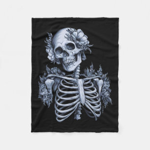 Skeleton Floral Skull Halloween Gothic Occult Wome Fleece Blanket