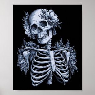 Skeleton Floral Skull Halloween Gothic Occult Wome Poster
