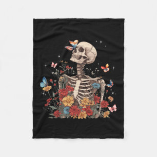 Skeleton Flowers Butterfly Floral Halloween Men Wo Fleece Blanket