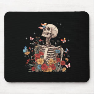 Skeleton Flowers Butterfly Floral Halloween Men Wo Mouse Pad