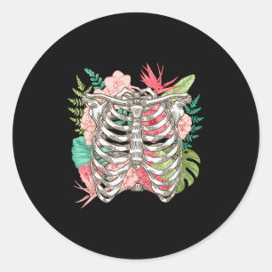 Skeleton Flowers Rib Cage X-ray Funny Halloween Classic Round Sticker