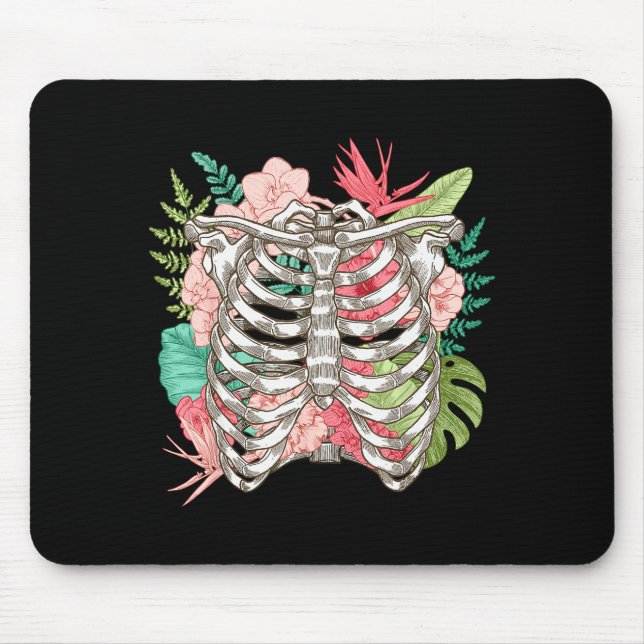 Skeleton Flowers Rib Cage X-ray Funny Halloween  Mouse Pad (Front)