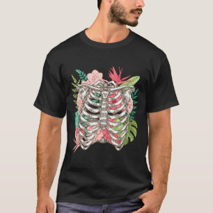 Skeleton Flowers Rib Cage X-ray Funny Halloween T-Shirt