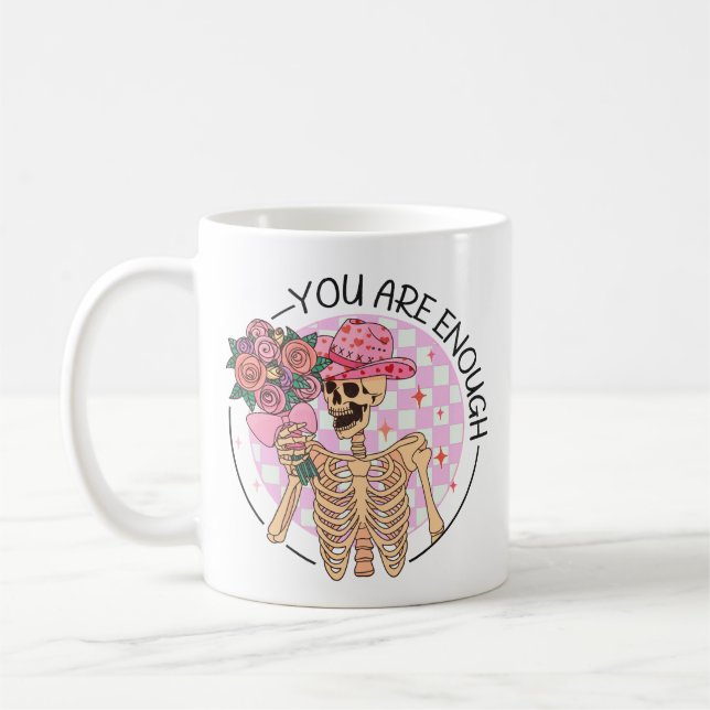 Skeleton Flowers You are Enough Valentine Retro Coffee Mug (Left)