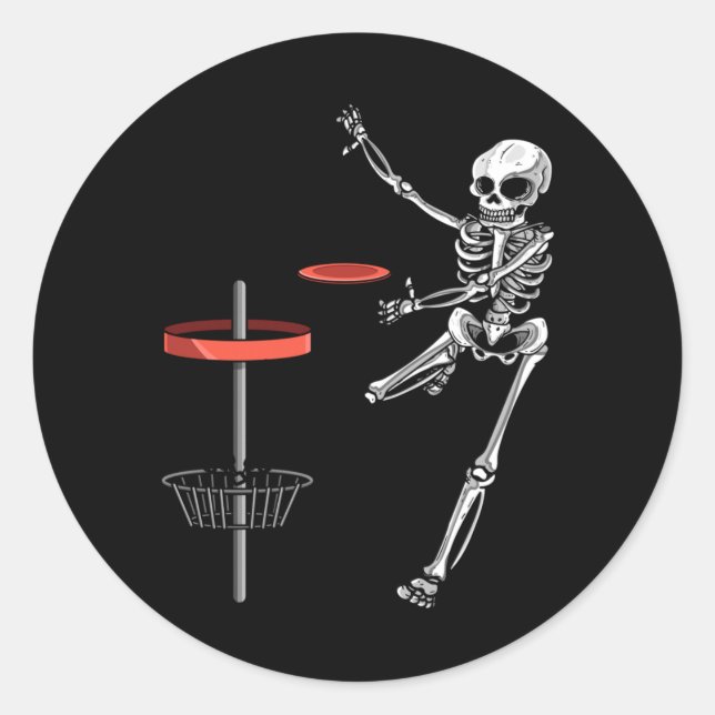 Skeleton Flying Disc Golf Halloween Frisbee Easy Classic Round Sticker (Front)