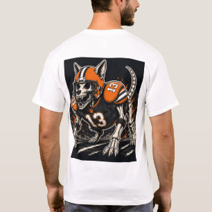 Skeleton Football Dog Comic Art T-Shirt
