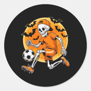Skeleton Footbyll Men Boys Kids Halloween Soccer C Classic Round Sticker