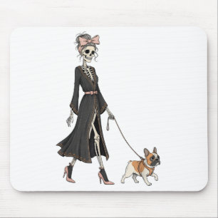 Skeleton French Bulldog Dog Walking Halloween Wome Mouse Pad