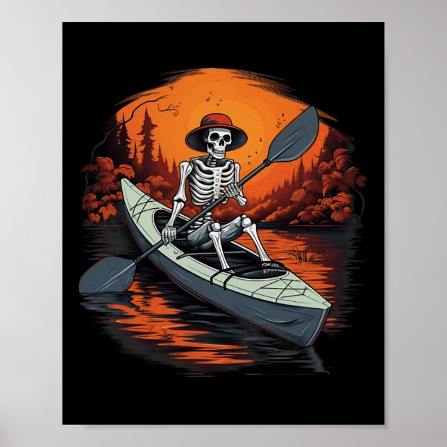 Skeleton Funny Kayaking Canoeing Halloween Kayaker Poster (Front)