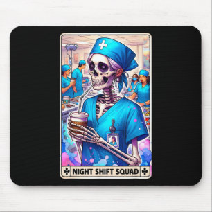 Skeleton Funny Tarot Card Night Shift Squad Hallow Mouse Pad