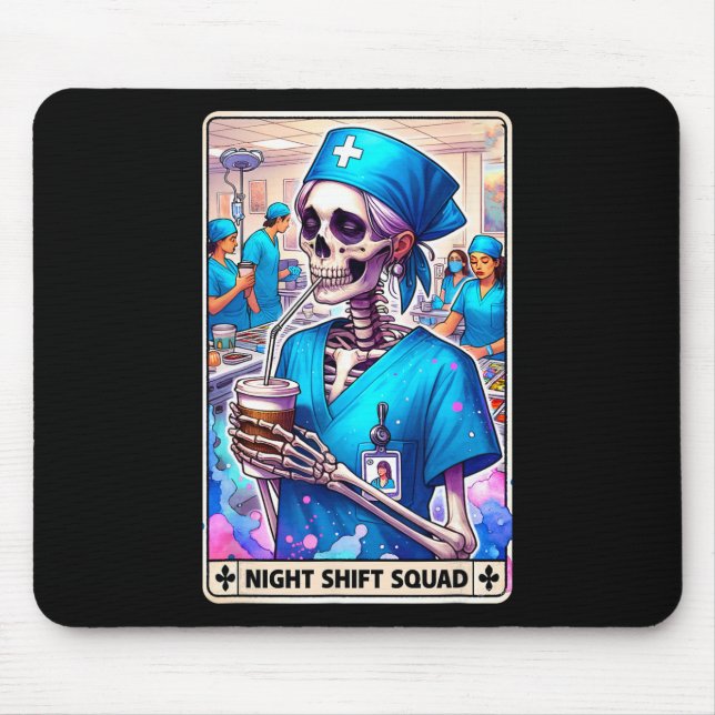 Skeleton Funny Tarot Card Night Shift Squad Hallow Mouse Pad (Front)