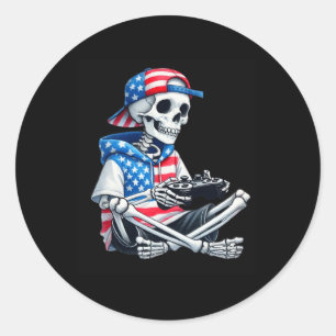Skeleton Gamer 4th Of July Video Game Gaming Boys  Classic Round Sticker