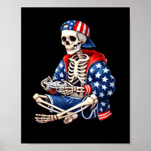 Skeleton Gamer 4th Of July Video Game Gaming Boys Poster