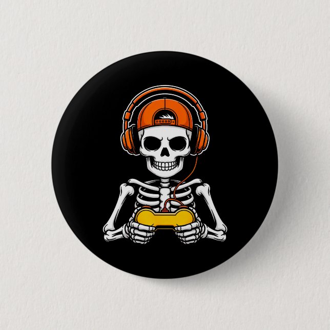 Skeleton Gamer Funny Halloween Gaming Controller S 6 Cm Round Badge (Front)