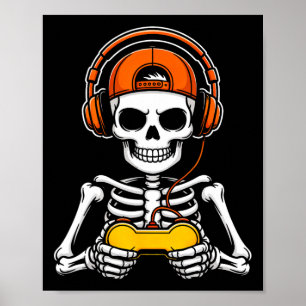 Skeleton Gamer Funny Halloween Gaming Controller S Poster