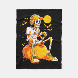 Skeleton Gamer Funny Video Gaming Halloween Boys M Fleece Blanket