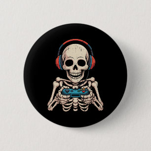 Skeleton Gamer Headphone Funny Halloween Gaming Bo 6 Cm Round Badge