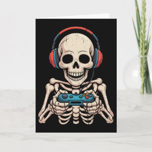 Skeleton Gamer Headphone Funny Halloween Gaming Bo Card