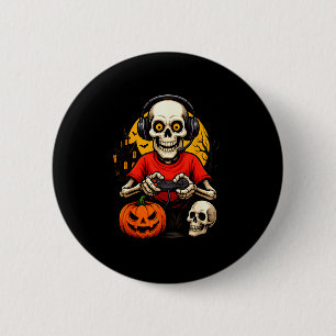 Skeleton Gamer Playing Video Games Halloween Spook 6 Cm Round Badge