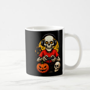 Skeleton Gamer Playing Video Games Halloween Spook Coffee Mug