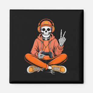 Skeleton Gamer Video Gaming Halloween Boys Men Kid Magnet