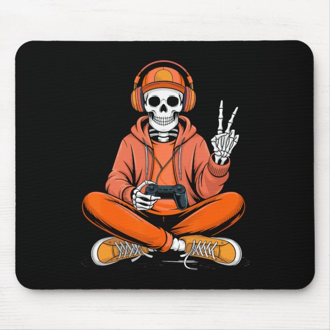 Skeleton Gamer Video Gaming Halloween Boys Men Kid Mouse Pad (Front)