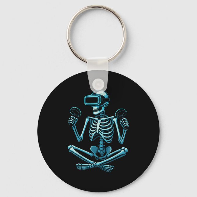 Skeleton Gamer Vr Headset Funny Halloween Gaming  Key Ring (Front)