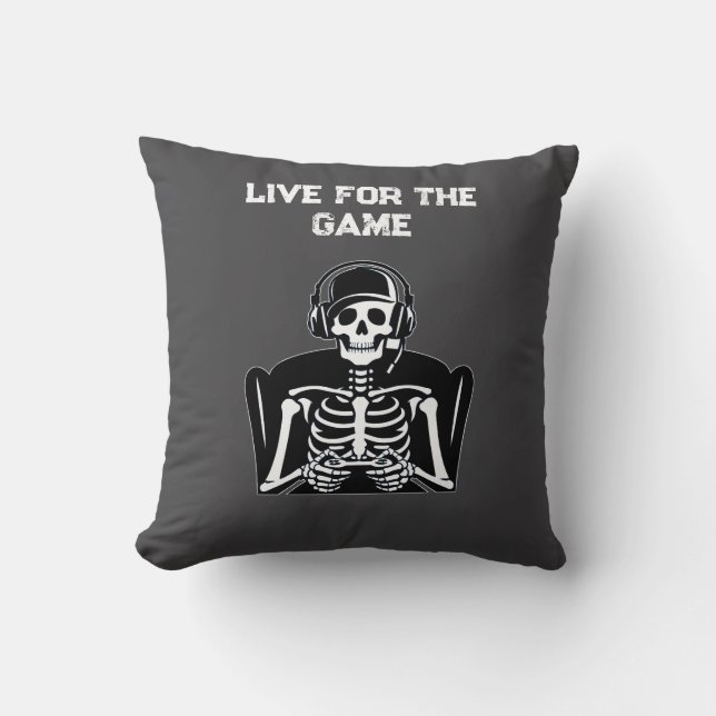 Skeleton Gamer with Headset – Cool Gaming  Cushion (Front)