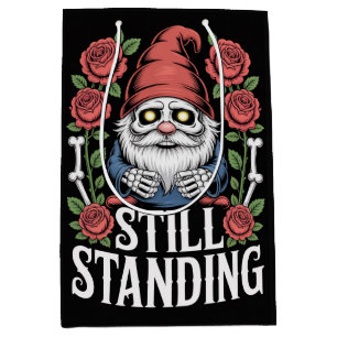 Skeleton garden gnome with roses and text medium gift bag