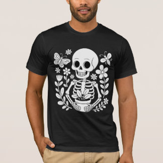 Skeleton Gardener Art Whimsical Flower Pot  T-Shirt