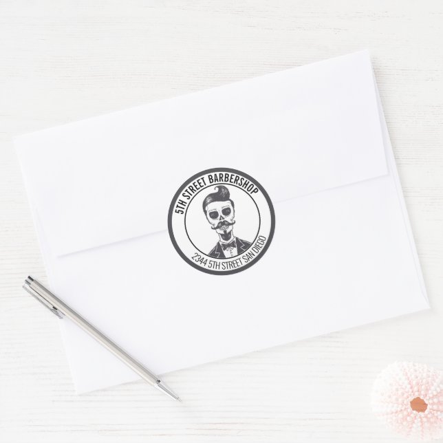 Skeleton Gentleman Barber Logo Cross Branding  Classic Round Sticker (Envelope)